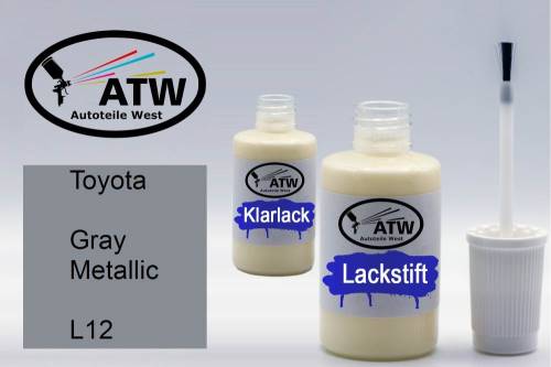 Toyota, Gray Metallic, L12: 20ml Lackstift + 20ml Klarlack - Set, von ATW Autoteile West.